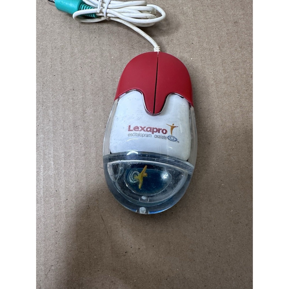 Vtg Rare Aqua Computer Mouse AM-940-P Liquid Filled Lexapro Drug Promo PS/2